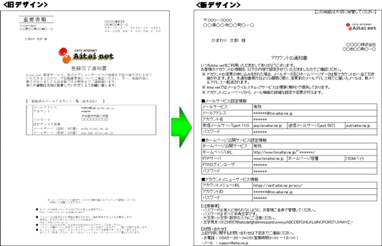 インターネットサービス変更のご案内 アイタイネット